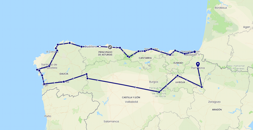 itineraire nord ouest Espagne en camping-car